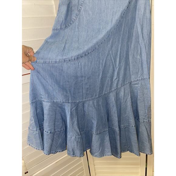 JM Collection Women’s Flared Denim Maxi Light Blue Denim Skirt Tencel Blend LRG - Picture 5 of 8